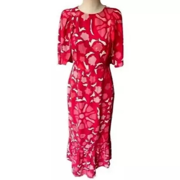 Rhode x Target Midi Red Floral Linen Blend Bell Sleeve Dress  size 18 - Picture 6 of 10